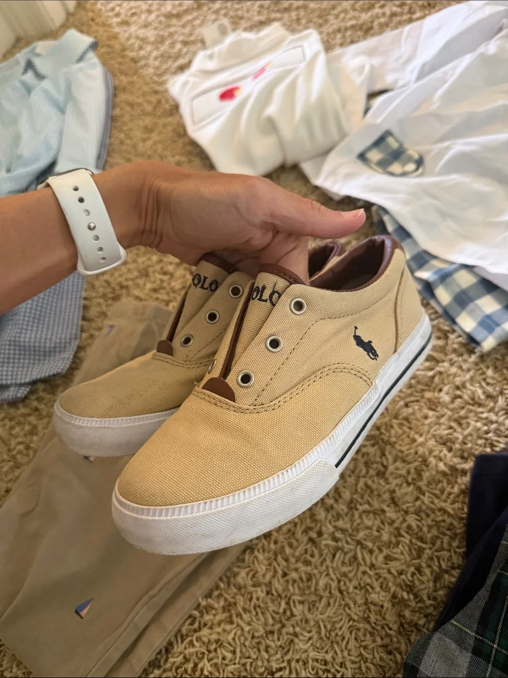 Polo by Ralph Lauren Kids Canvas Slip-On Sneakers in Tan and Brown